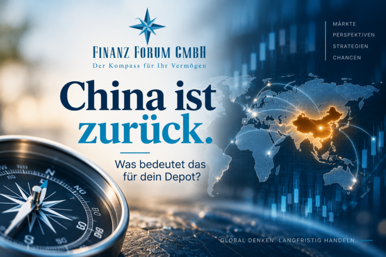 China ist zurück – Weltkarte mit hervorgehobenem China als Symbol für globale Geldanlage und Diversifikation